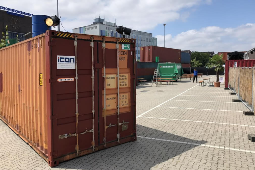 Container Lärmschutzwand im Schanzenviertel